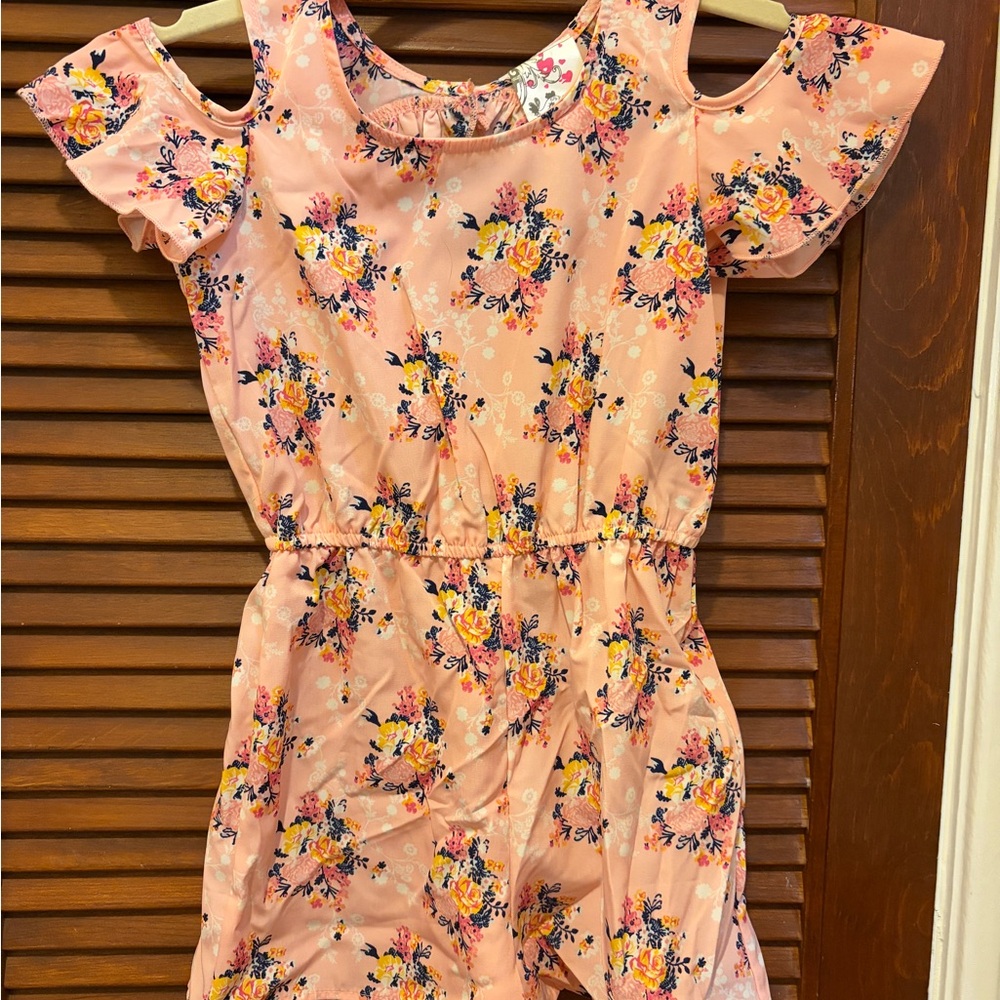 Floral Coral Girls Romper
